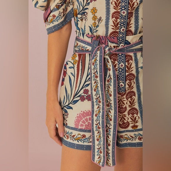 FARM RIO -  NWOT Cream Romantic Lightness Belted Romper size S - Picture 5 of 11